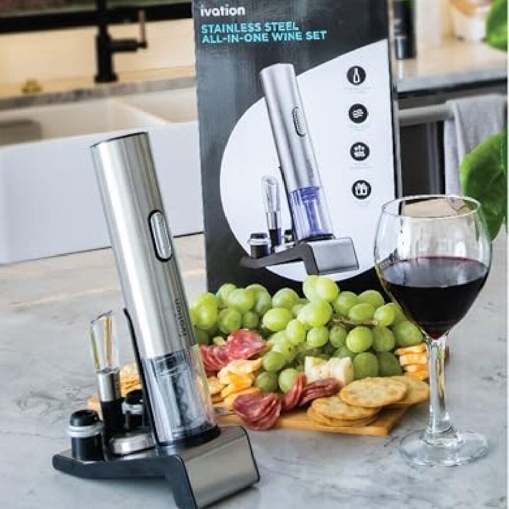NWT Ivation Stainless Steel Electric Wine Opener Set